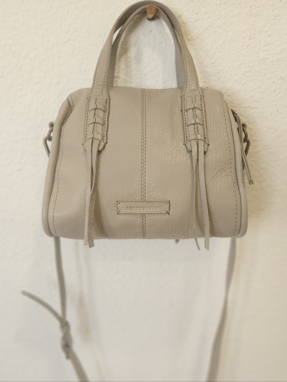 Lucky Brand Amber Grey Leather Crossbody Satchel Handbag Purse